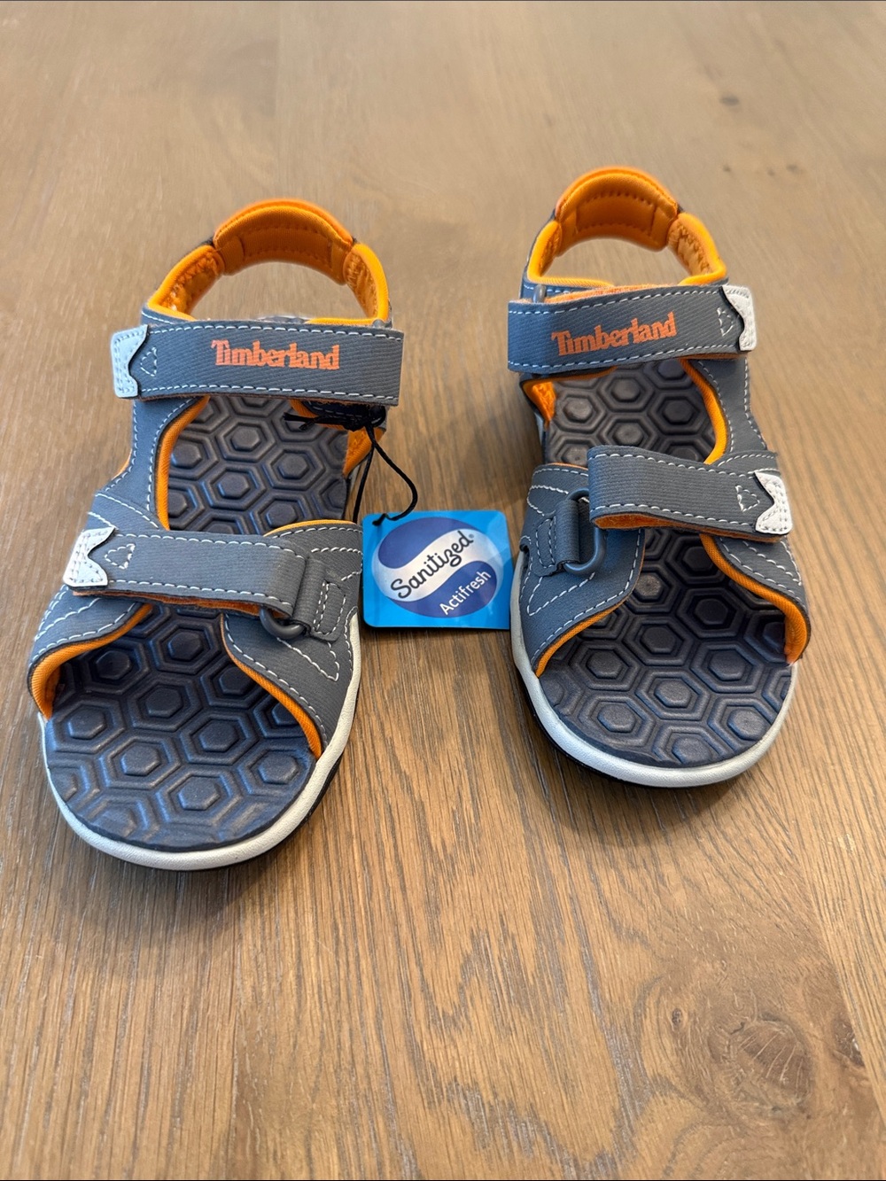 Timberland Kids Gray and Orange Hook-and-Loop Sandals